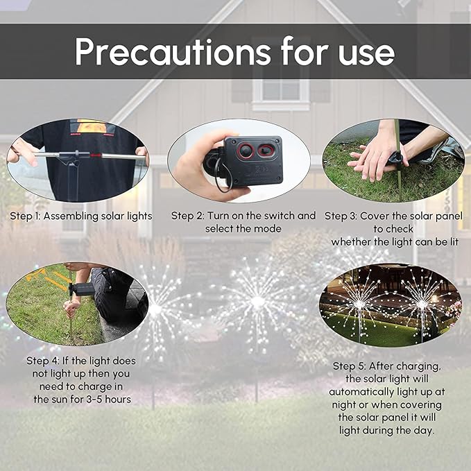 Solar Garden Firework Lights Outdoor Waterproof, 2 Pack Solar Powered Art Stake Twinkle Lighting for Outside Decor, 120 LED Sparklers String Lights for Yard Pathway Decorations(White)