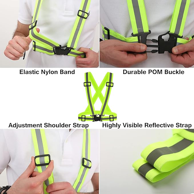 3Pcs Reflective Running Vest, Adjustable Elastic Straps Lightweight 360°High Visibility for Outdoor Walking, Jogging