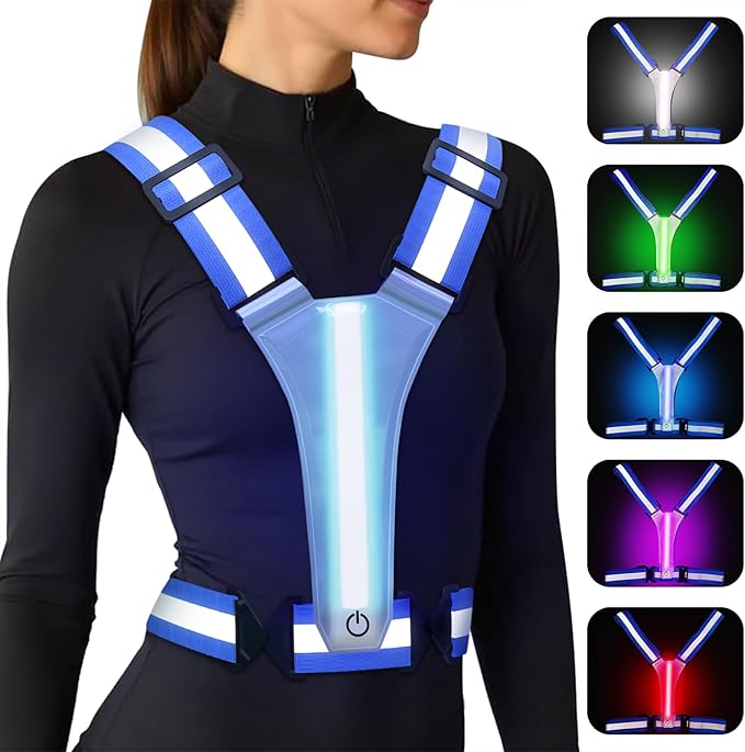 LED Reflective Vest Running Gear, 5 Colors Lights Up Running Vest for Night Walking Cycling Jogging, Adjustable Size for Men Women Kids, Rechargeable and High Visible