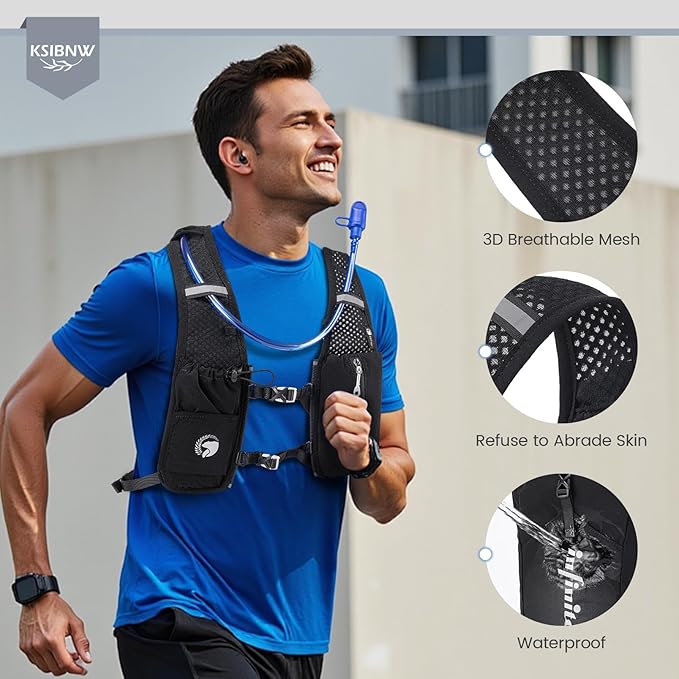 KSIBNW Running Vest for Women and Men, Lightweight Hydration Vest Backpack with 1.5L Water Bladder Bag Running Backpack for Hiking Biking Trail Cycling Race Marathon
