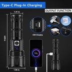 Rechargeable LED Flashlight 10000 Lumen, Super Bright Flashlight with Digital Power Display and Zoomble, Flashlights High Lumens Rechargeable for Camping, Outdoor