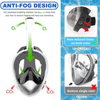 Full Face Snorkel Mask, Diving Mask for Kids and Adults,180° Panoramic View Snorkel Mask with Camera Mount, Safe Breathing, Anti-Leak&Anti-Fog