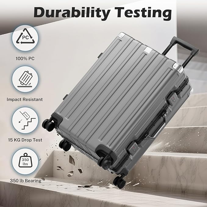 Krute Checked Aluminum Frame Suitcase 24 Inch Zipperless Luggages Hardside PC Luggage With Spinner Wheels TSA Lock USB Charger Suitcases(1 Piece)