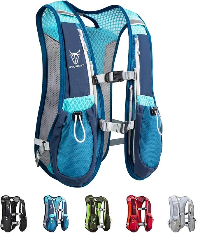 UTOBEST Running Vest, 5L Hydration Vest Lightweight, Breathable and Sweatproof Running Backpack, Adjustable Running Hydration Vest for Trail Running Marathon Race Jogging Cycling