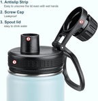 koodee Kids Water Bottle-16 oz Stainless Steel Vacuum Insulated Water Bottle for Back to School Wide Mouth Flask with Leakproof Spout Lid (Bby Blue)