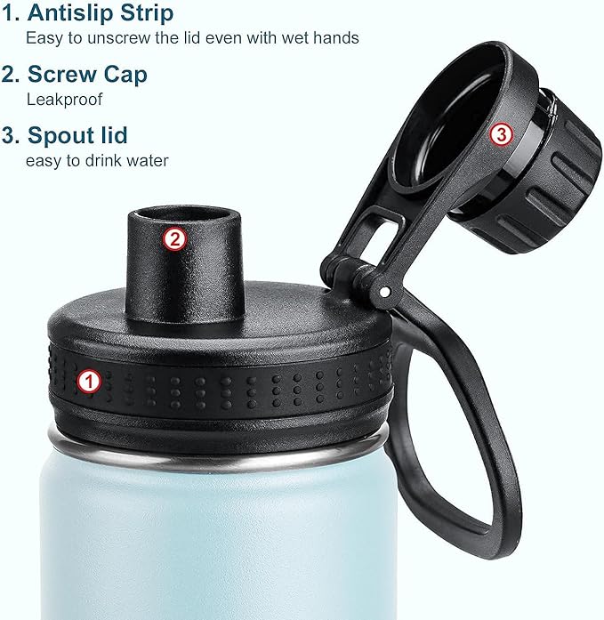 koodee Insulated Water Bottle, 32 oz Stainless Steel Double Wall Vacuum Wide Mouth Sport Bottle with Leakproof Spout Lid （Bby Blue）