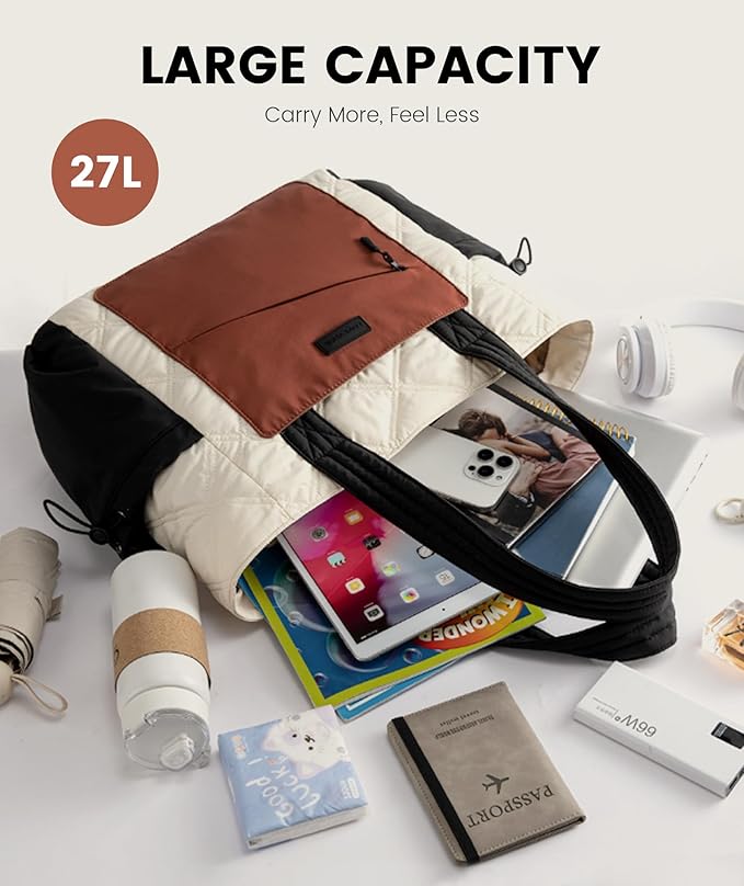 LOVEVOOK Tote Bag for Women, puffer tote bag for Work Travel Nurse, Lightweight quilted Bags with Compartments