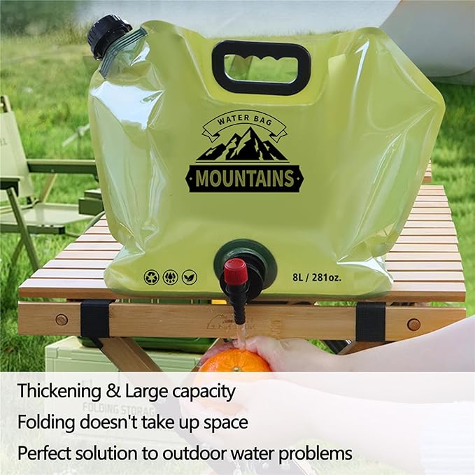 Collapsible Water Container with Spigot,2.1Gallon BPA Free Water Storage Carrier Jug for Folding Hiking,Canteen,Outdoor Sport,Riding,Mountaineer,Hurricane Emergency Water Bottle （1Pcs Khaki）