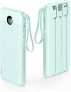 VRURC Portable Charger Power Bank, 10000mAh Travel Essentials Battery Pack, 5 Outputs 2 Inputs Slim Charging Bank Built-in Cables Cords Wires Compatible with iPhone,Samsung,Android-Green(1 Pack)