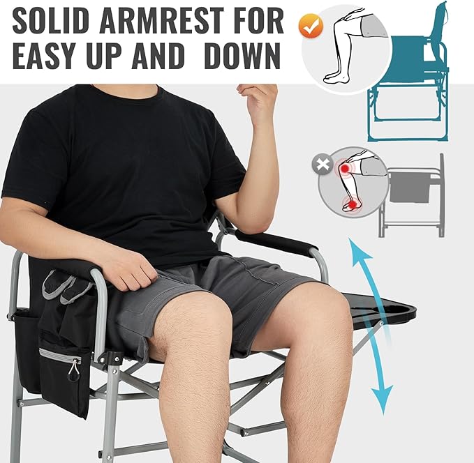 FUNDANGO Camping Director Chair for Adults, Foldable Portable Chair Outdoor Folding for Outside, Backyard, Patio, Lawn, Garden