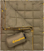 KingCamp Ultralight Camping Blanket, Packable Down Alternative Puffy Wearable Blankets Weatherproof Warm Package Quilt with Snap Buttons for Outdoor Hiking Travel Picnic Stadium (69" L x 53", Olive)