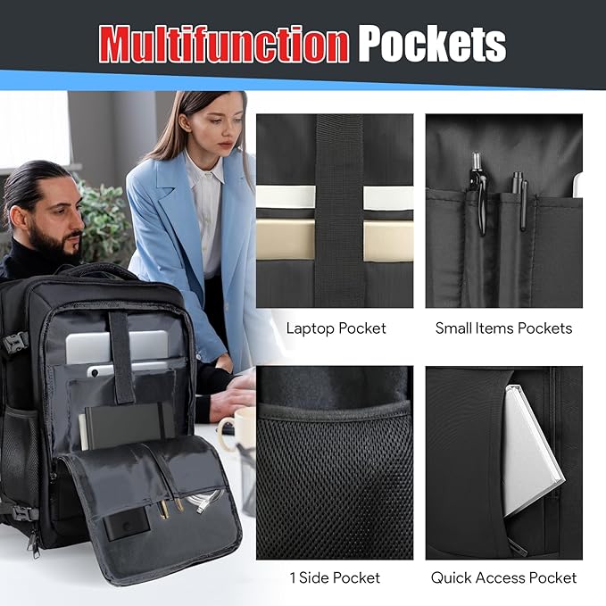 55L Extra Large Travel Backpack, Expandable 50L - 60L Carry On Backpack, Travel Luggage Suitcase Anti-Theft TSA Flight Laptop Bag, Sturdy 18.4 Inch XXXL Daypack Weekender Gifts for Men, Black