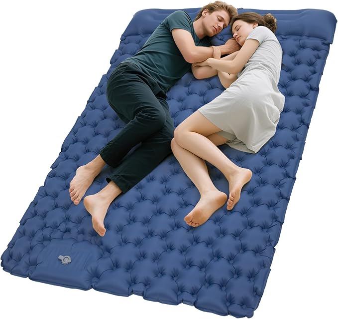 KingCamp Sleeping Pad for Camping, Ultralight Connectable Inflatable Sleeping Pad Camping Mattress with 6.3" Built-in Pillow & Foot Pump for Backpacking Hiking Tent Cot