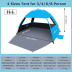 Venustas Beach Tent Sun Shelter for 3/4-5/6-7/8-10 Person, UPF 50+ UV Protection Beach Canopy, Lightweight and Easy Setup Cabana, Portable Shade Tent