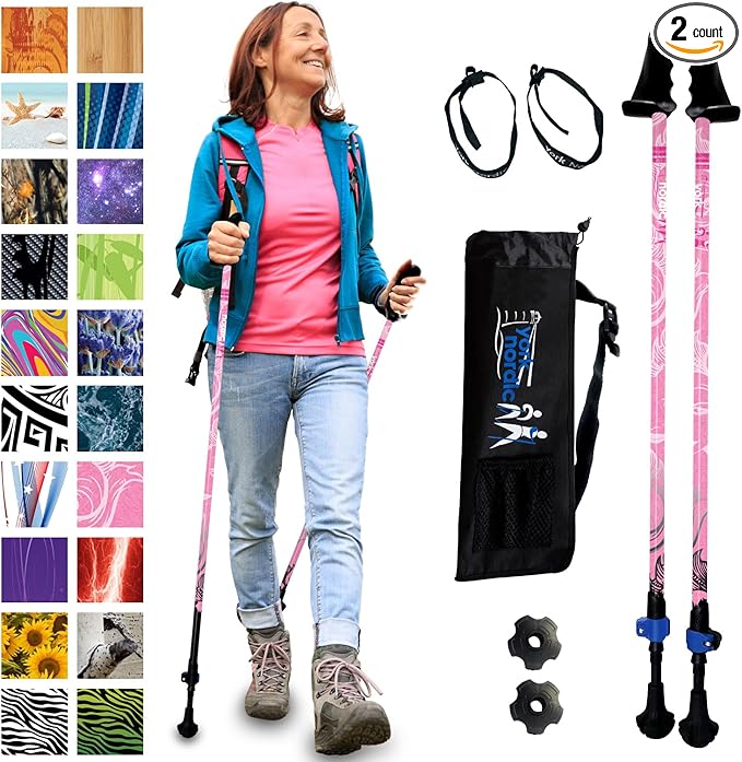 York Nordic Motivator Walking Poles for Balance and Rehab - Patented Stability Grips - Lightweight, Adjustable, and Collapsible - 2 Pieces Adjustable w/flip Locks - Heights 4'6" up to 6'2" - 230 lbs