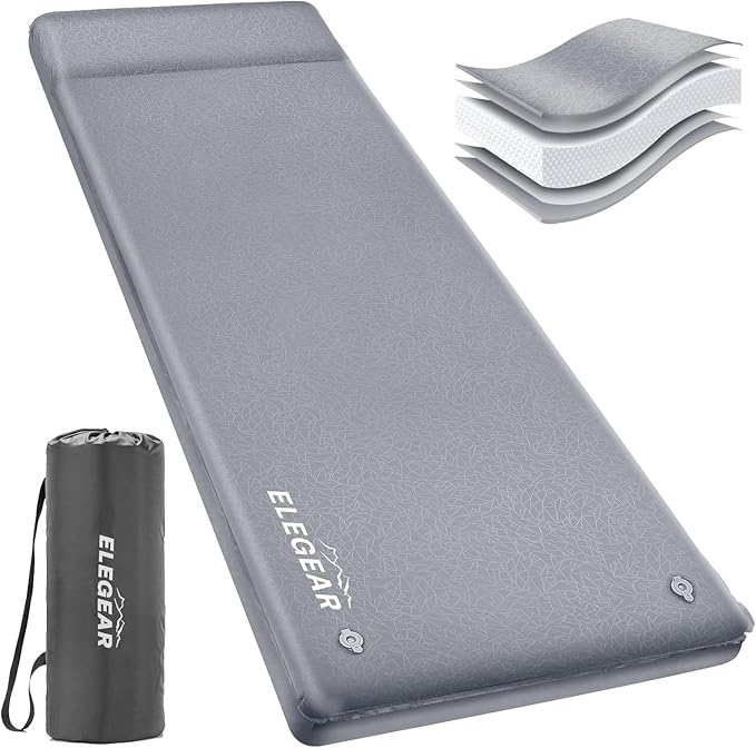 Elegear Self Inflating Camping Sleeping Pad, 3.1'' Ultra Thick Memory Foam Camping Pad with Pillow & Embossed Surface Design, 20s Fast Inflating Insulated Sleeping Pad for Camping/Travel/Tent/Car