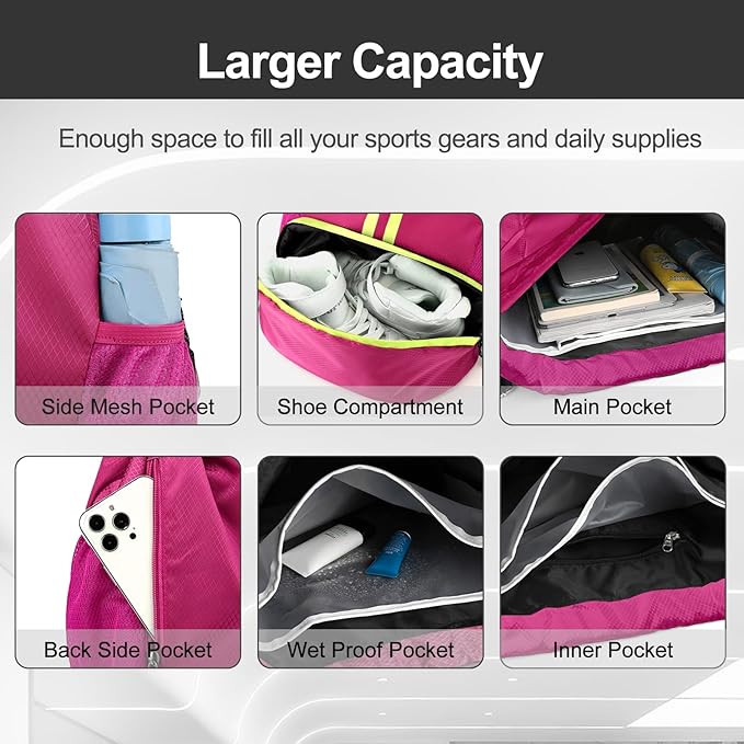 Hoedia Sports Drawstring Backpack - String Swim Gym Bag with Shoes Compartment and Wet Proof Pocket for Women&Men