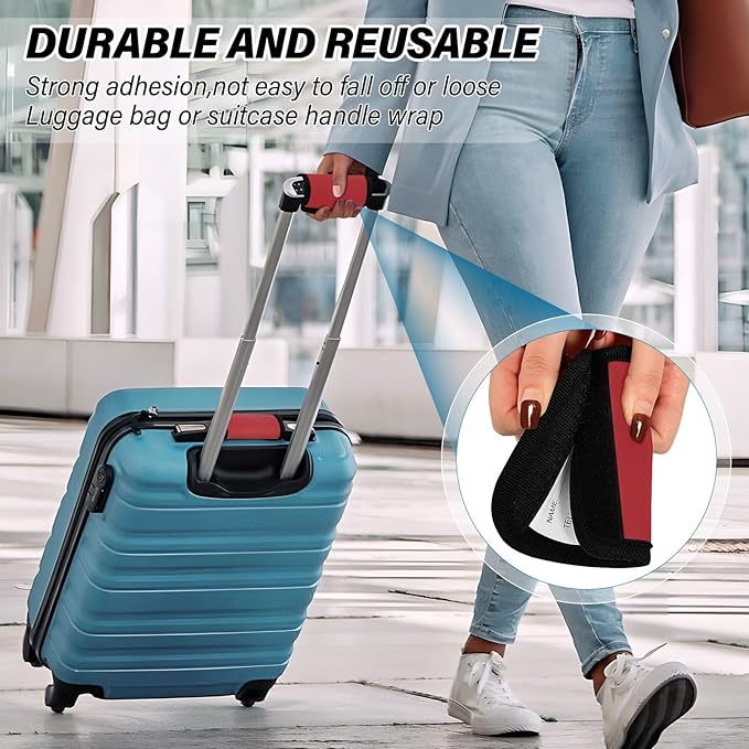 DOMIKING Red Luggage Handle Wrap Soft Luggage Identifiers for Suitcase Tags Markers for Travel Bag Luggage Suitcase Covers Wraps Travel Accessories, 4 Pack