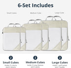 Compression Packing Cubes 6 Set, Compressible Space-Saving Packing Cubes for Travel - Compression Bags, Luggage Organizer, Travel Essentials for Women, Beige
