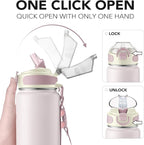 Enerbone 32 oz Insulated Water Bottle, Stainless Steel Bottle with Carrying Strap, Double-Wall Vacuum Insulation Design, Leakproof Sports Bottle with Straw, Keep Drinks Cold or Hot for Hours