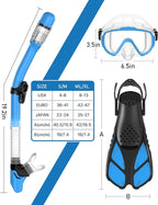 Snorkeling Gear for Adults Men Women,4 in 1 Snorkel Set with Panoramic View Diving Mask Anti-Fog Anti-Leak,Dry Top Snorkel,Fins and Travel Bag for Swimming,Snorkeling and Travel Diving