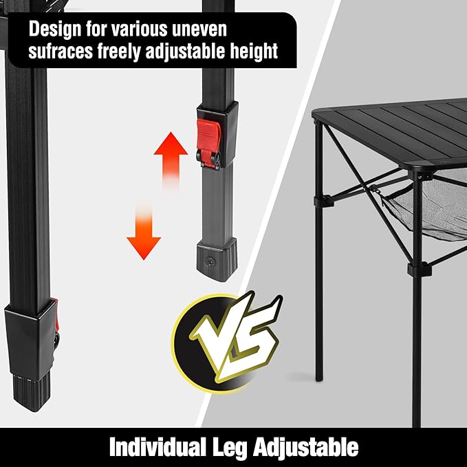 VILLEY Folding Camping Square Table with Carry Bag, Lightweight Aluminum Adjustable Square Table for Outdoor, Camping, Picnic, Backyards, BBQ, Medium