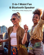 BLAVOR Portable Waist Fan, 5 Speeds Rechargeable Fan with Bluetooth Speaker & Flashlight, 40H Runtime, 16000RPM Strong Airflow, Personal Cool Clip Fans Under Shirt Belt for Outdoor, Work, Camping