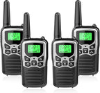 Walkie Talkies with 22 FRS Channels, MOICO Walkie Talkies for Adults with LED Flashlight VOX Scan LCD Display, Long Range Family, Radios for Hiking Camping Trip (Silver, 4 Pack)
