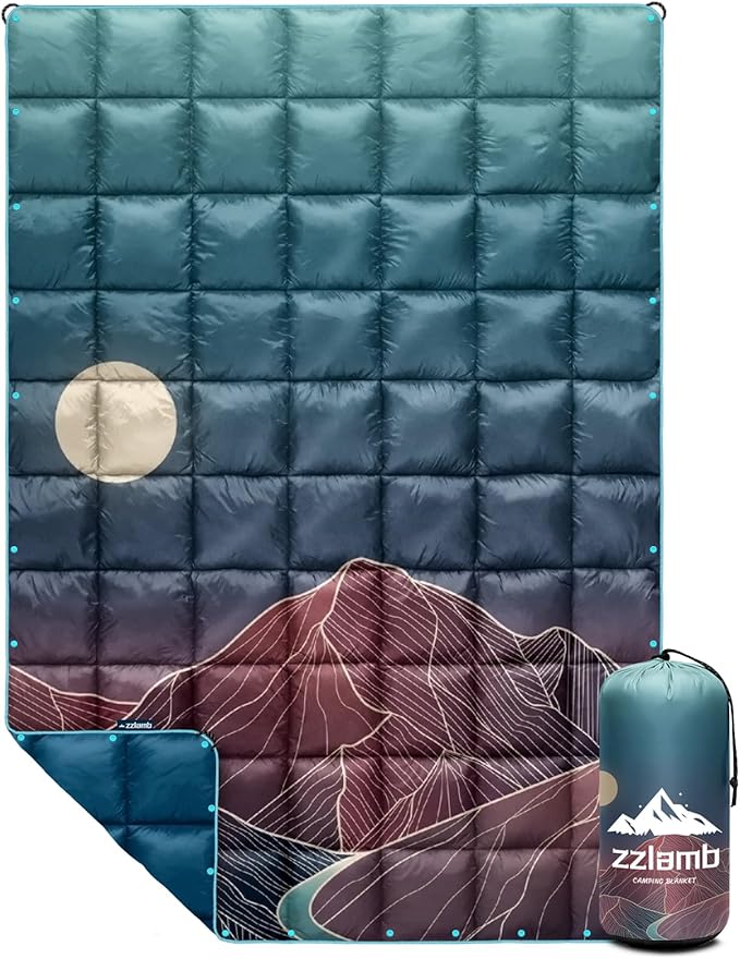 zzlamb Camping Blanket, Outdoor Lightweight Travel Blanket Puffy Portable Down Alternative, Windproof Warm Cloak with Snaps, Cozy Quilt Backpacking Picnic RV Plane Car Hammock Beach Climbing