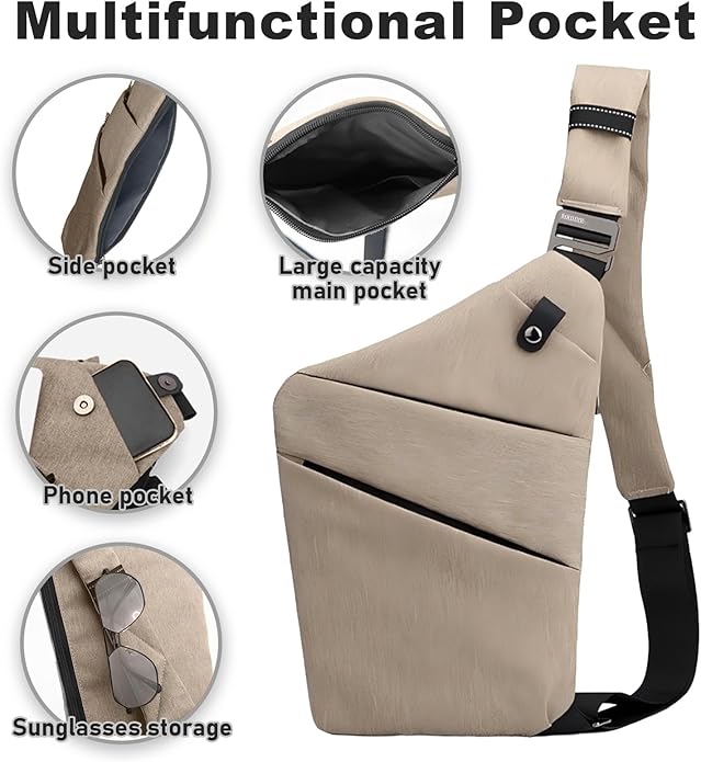 Anti Theft Travel Bag, One Shoulder Large Capacity Cross-body Bag Chest Fashion Lightweight Sling Bags for Travel Sports