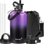 Water Bottle Insulated 32oz 40oz 64oz 128oz Straw Lid Spout Lid & 3 Lids, Leak Proof, Vacuum Insulated,Stainless Steel Water Bottle Wide Mouth for Sports, Gym or Office