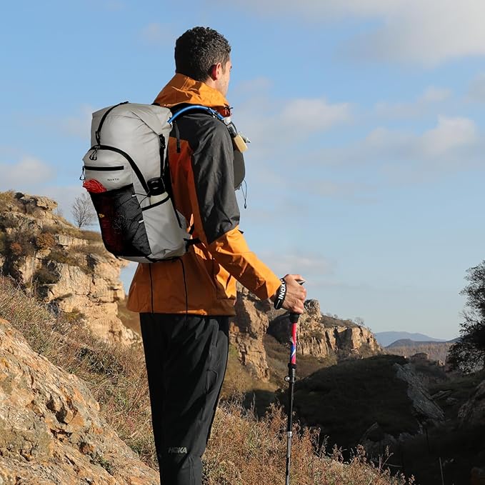 Hiking Backpack for Men and Women, 30L Waterproof Camping Backpack with 3L Water Bladder and Rain Cover, Lightweight Outdoor Sport Travel Daypack Rucksack for Climbing Cycling (Light gray)