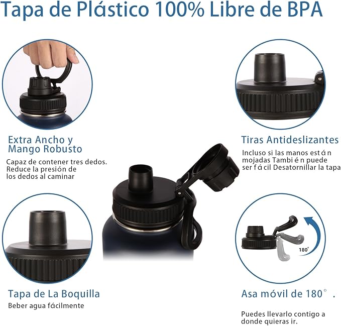 Volhoply Insulated Water Bottles Bulk 8 Pack, 40 oz Stainless Steel Sports Bottle with Paracord Handle & Spout Lid, Double Walled Travel Water Cups with Wide Mouth, Reusable Water jug(Navy,8 Set)