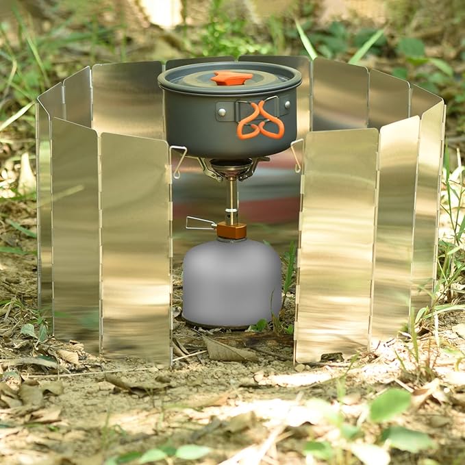 Camping Stove Windscreen 14 Plates Folding Outdoor Stove Windshield Camp Stove Wind Screen Aluminium Alloy Windshield for Butane Burner Grill Wind Blocker Shield