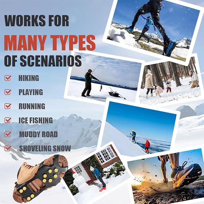 Ice Cleats for Shoes and Boots, Ice Snow Traction Cleats Grippers, Non Slip Shoe Ice Grippers,10 Steel Rubber Spikes Crampons Anti Easy Slip Studs Crampons Slip-on Stretch Footwear
