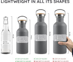 Bambaw Stainless Steel Water Bottle, 750 ml, Grey Sports Bottle, Non-Insulated Water Bottle, Reusable Water Bottle, 750 ml, BPA-Free Flask – Charcoal Grey