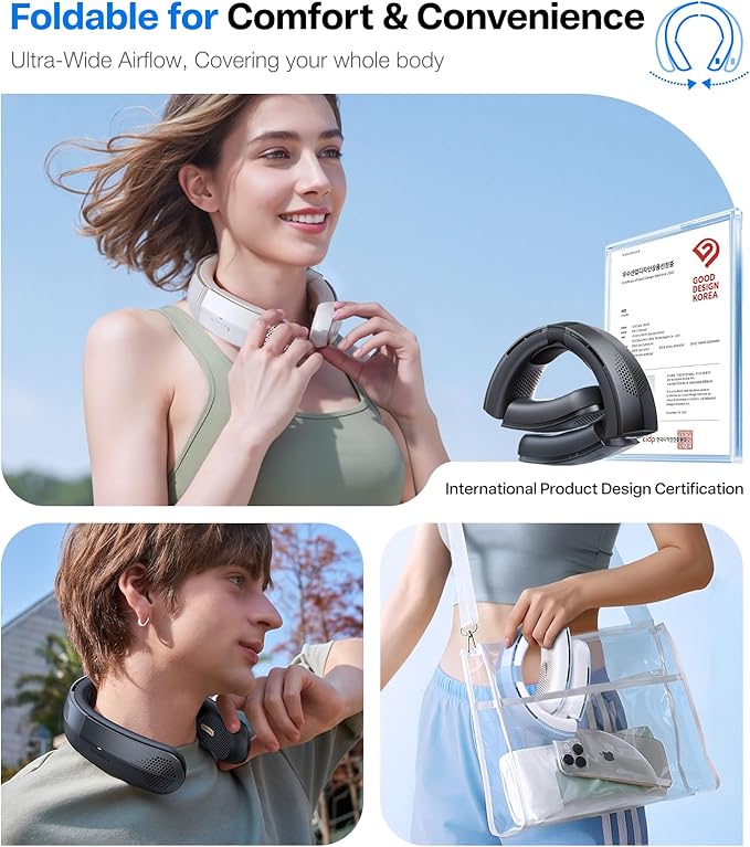 TORRAS COOLiTE Neck Fan, Industry’s Strongest Wind Power, Portable Neck Fan with 14H Battery, 360° Cooling Neck Fan, Lightweight & Foldable Neck Fans for Outdoor, Travel, Gifts for Dad, Women, Black