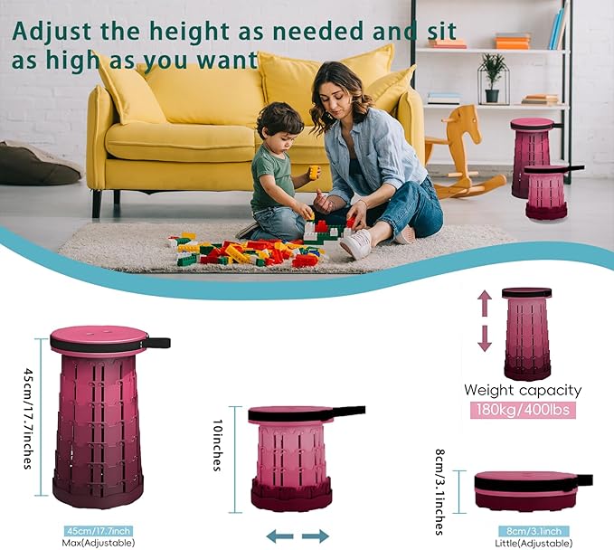 Portable Telescoping Stool, Retractable Folding Stool for Camping Garden Fishing Hiking Travel BBQ, Adjustable Collapsible Stools (Gradient Purple)