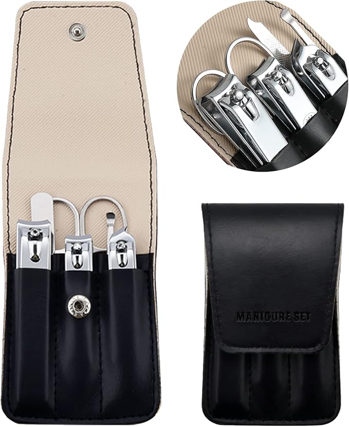 Nail Clipper Set, 6 Pcs Toenail Clippers, Stainless Steel Fingernail Clipper, and PU Leather Manicure Set, Gift Ideas (Black)