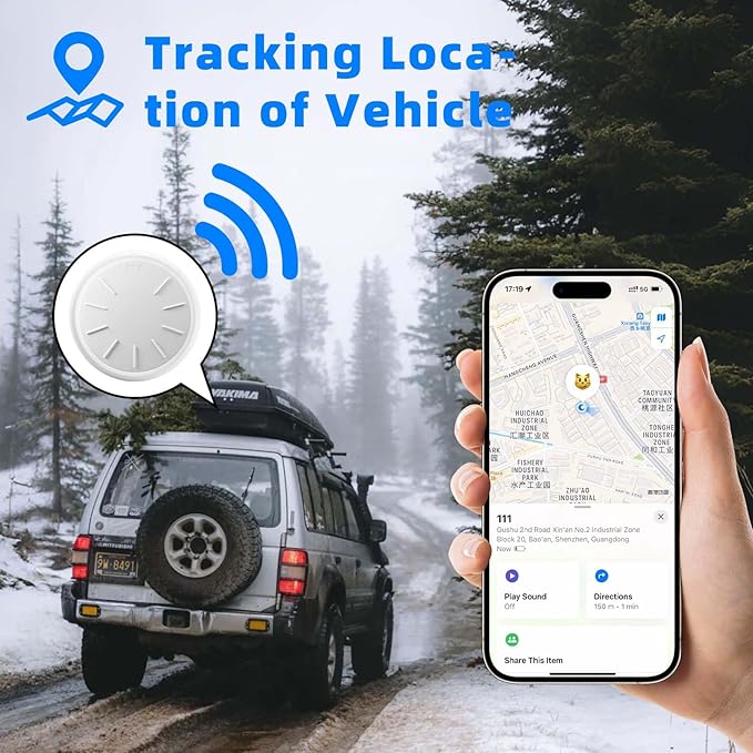 GPS Tracker for Vehicles, 1PCS Real Time Tracker Device for Vehicles Work with Find My (iOS Only), Magnetic Car Tracker, No Monthly Fee GPS Tracker with Sound and up to 1.5X Precision Finding Range