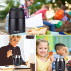 Insulated Thermo Food Jar for Hot & Cold Food for Kids Adult, 17&24 oz Soup Thermal Hot Food Containers for Lunch, Triple Layer Insulation Stainless Steel Food Jar with Spoon (2 Pack Black)