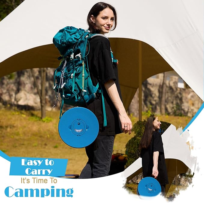 19.7” Heavy Duty Collapsible Stool with Cushion - Portable, Foldable Camping Stool for Adults, Max Capacity 1000lbs (Blue)