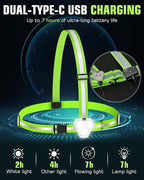 Zacro Reflective Running Vest with 9 RGB Modes, 500LM High Visibility Chest Light for Runners, Rechargeable Light Up Running Gear for Night Safety Cycling Hiking Dog Walking Adjustable for Men Women