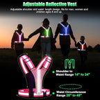 LED Reflective Vest Running Gear, 5 Colors Lights Up Running Vest for Night Walking Cycling Jogging, Adjustable Size for Men Women Kids, Rechargeable and High Visible