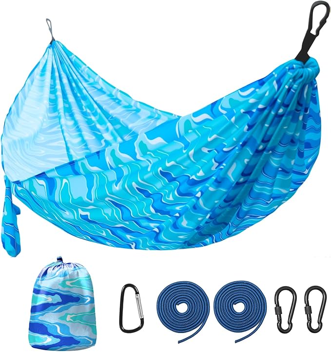 Camping Hammock,Lightweight Nylon Hammock,Portable Hammocks with Two Tree Ropes for Outdoor,Indoor,Travel,Hiking,Backyard,Camping
