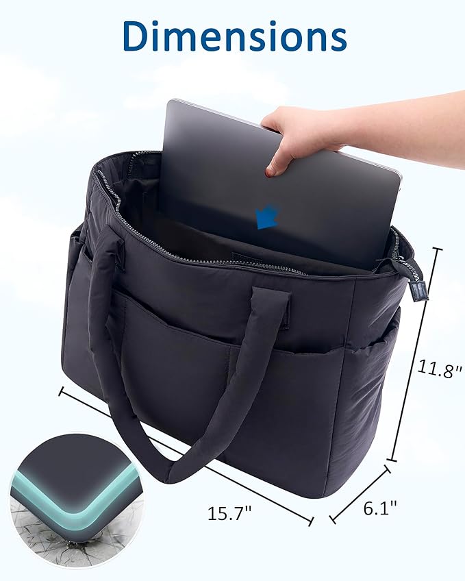Puffer Tote Bag for Women, Quilted Bag with Zipper, Small Tote HandBags for Work, Travel