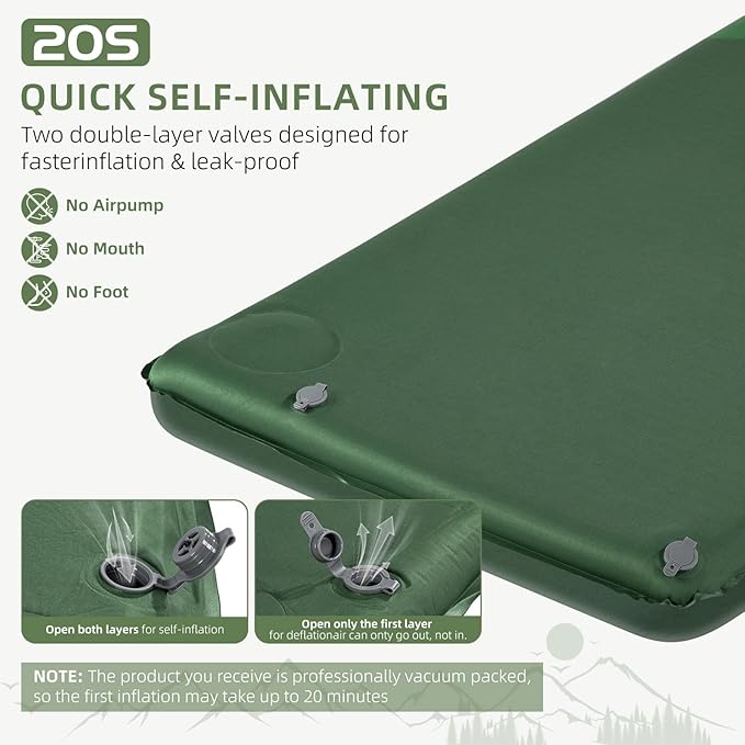 Memory Sleeping Pad, 3.1" Ultra-Thick Foam Sleeping Mats for Camping, Easy Inflate&Deflate,9.5 R-Value Insulated Camping Mattress Pad with Pillow, for Car Travel Tent