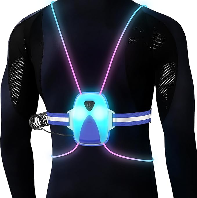 LED Reflective Running Vest Lights for Runners, Running Lights with Front Light, Safety USB Rechargeable Reflective Night Lights For Men/Women Running Walking Cycling, Three Light Modes with 7 Colors