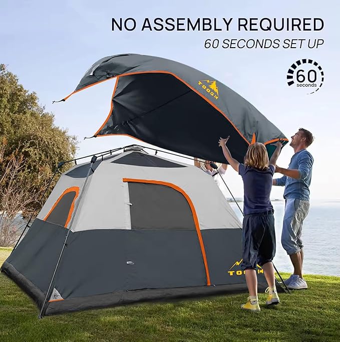 3/4 Person/6 Person Camping Tent Fast Cabin Tent with Instant Setup Tent, Weatherproof Tent Easy Quick Set Up & Pop Up in 60 Seconds with Rainfly Backpack for Family Camping,Upgraded Ventilation