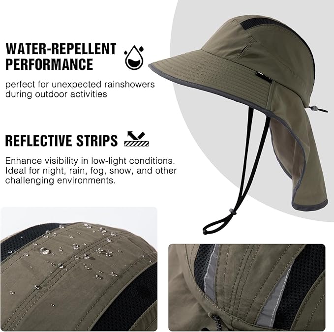 TOP-EX M/L/XL/XXL Unisex Mens Sun Hat with Neck Flap Sunglass Lock UPF 50 Wide Brim Fishing Hats Waterproof & Packable